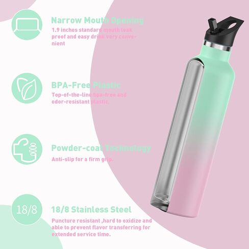 Stainless Steel Double Wall Water Bottles, Vacuum Insulated Bottle With Straw Lid, Insulated Water Bottle Keeps Water Cold for 24 Hours, Hot for 12 Hours, Hiking, Sports in Saudi Arabia