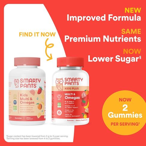 علكة سمارتي بانتس كيدز متعددة الفيتامينات - تركيبة محسنة: زيت أوميغا 3 (DHA/EPA)، فيتامينات د3، ج، ب12، ب6، فيتامين أ، ك والزنك، خالي من الغلوتين، ثلاث نكهات فواكه، 60 قطعة (كمية تكفي لمدة 30 يومًا) in Kuwait