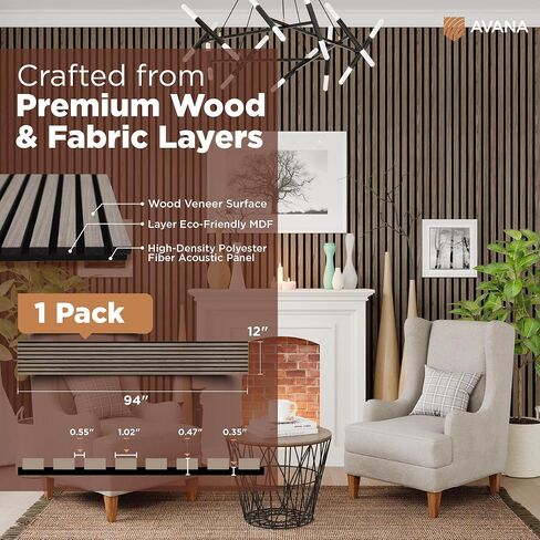 Avana Acoustic Wood Wall Panels – 47.2 X 12.6 Inch Black Oak Acoustic Panels 2 PCs – Modern Wall Panels For Interior Wall Decor For Homes, Offices, Studios – Sturdy And Durable Wood Panels For Wall in Saudi Arabia