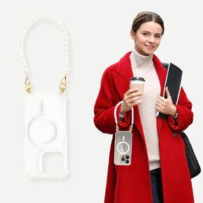 Aporia - Compatible with MagSafe Clear Case with Built-in Golden Hooks for iPhone with Adorable Pearl Wristlet | MagSafe Charging + Luxury Design (iPhone 16 Pro)
