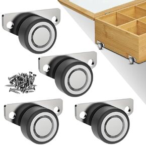 Mini Caster Wheels and Side Mount Caster Wheels, Low Profile Wheels for Furniture,Drawers,DIY Containers and Organizer, Trays, Diy Project (Silver, Small Side Casters 8PCS)