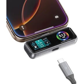 Magnetic Portable iPhone SSD for ProRes 4K 60fps Video Recording, 512GB External Storage for iPhone 15/16 Pro/Pro Max/iMac/MacBook, LCD Display, USB-C PD 3.0 Port, Built-in Cooling Fan