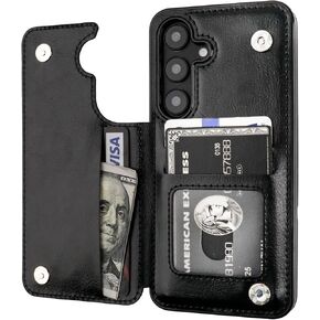 for Samsung Galaxy S25 Ultra Wallet Case with Card Holder, PU Leather Kickstand Card Slots Case, Double Magnetic Clasp and Durable Shockproof Cover 5G 6.9 Inch(Black)