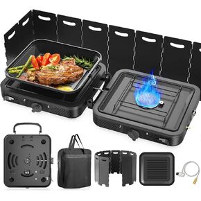 2 Burner Portable Camping Stove Propane, Folding Propane Stove for Camping,Propane Camp Stove with 17,000 BTU,Two Adjustable Burners Gas Camping Stove with Carrying Bag for Outdoor Cooking,BBQ