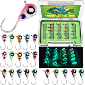 Tungsten Ice Fishing Jigs 20pcs/60pcs Ice Fishing Lures Glow in Dark 1/16oz (1.85g) Crappie Lures Ice Fishing Gear for Panfish Walleye Crappie Ice Fishing Gift