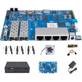 Banana Pi BPI-R4 WiFi 7 Router Development Board, with MediaTek MT7988A Chip, 4GB RAM and 8G eMMC onboard, 2X 10Gbe SFP Slot,4X Gbe Network Port (with WiFi 7 and Metal Case)
