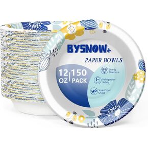 150 Packs Paper Bowls, 12 oz Disposable Bowls, Heavy Duty Paper Bowls for Hot Soup and Salad, Bulk Bowls for Party and Picnics