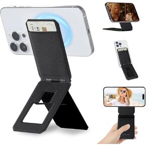 iontech Phone Stand Tripod Wallet Compatible with MagSafe iPhone 16/15/14/13/12 Series, 3 in 1 Strong Magnetic Phone Holder, Vegan Leather Wallet, Lightweight & Adjustable Cell Phone Stand (Black)