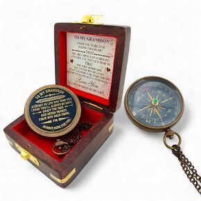 Gift for Son from Mom Dad | Grandson Brass Compass Engraved Quote | Memory Present to My Grandson Birthday, Baptism, Graduation, Confirmation, Love, Gift idea by Grandpa Grandma Nanny | Mom to Son