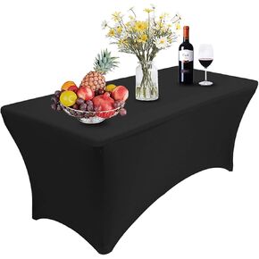 RELIANCER 2 Pack 4FT Rectangular Spandex Table Cover Four-Way Tight Fitted Stretch Tablecloth Table Cloth for Outdoor Party DJ Tradeshow Banquet Vendor Wedding Celebration (2PC 4FT, White)