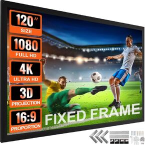VEVOR Projector Screen Fixed Frame 130inch Diagonal 16:9 Movie Projector Screen 4K HD with Aluminum Frame Projector Screen Wall Mounted for Home Theater Office
