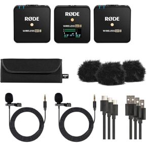 RØDE Wireless GO (Gen 3) Compact Wireless Mic – Pristine Audio, 32-bit Float Recording, Automatic Level Control, for Phones, Cameras and Computers Bundle with 2X Turnstile Audio Lavalier Microphone