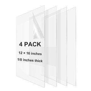 12x16" Clear Acrylic Sheets 1/8"（3mm） Thick,Plastic Plexiglass Sheet Use for Craft Projects, Signs, Display Cases and More, Cut with Engraver, Saw or Hand Tools 4 Pack