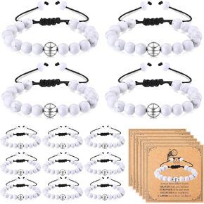 24 Set Basketball Bracelets Sport Basketball Team Gifts Adjustable White Turquoise Stone Beaded Bracelets Bulk with Blessing Card Basketball Party Favors for Players Team Lovers