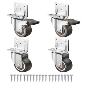 WANLIAN L Shape Caster Wheels 1.5 Inch Side Mount Casters Set of 4 Heavy Duty Swivel Rolling Wheels 2 with Brakes, Metal Top Plate Small Rubber Caster Wheels for Furniture, Cabinets, Tables, Carts
