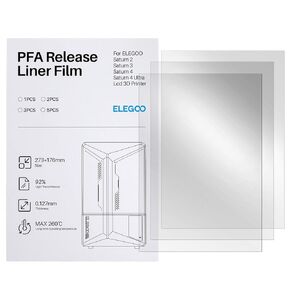 ELEGOO PFA Release Liner Film for Saturn 8k/ Saturn 2/ Saturn 3/ Saturn 4/ Saturn 4 Ultra Resin 3D Printer 273 * 176mm, 0.127mm Thickness，5pcs