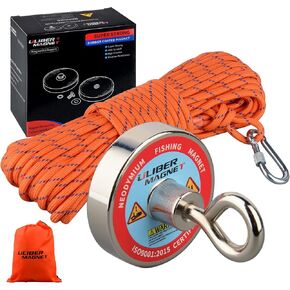 ULIBERMAGNET 550LBS Double Sides Fishing Magnet Kit N52 Neodymium Magnets with Nylon Rope for Magnetic Fishing Recycling Salvage Treasure Hunt in River, Lake