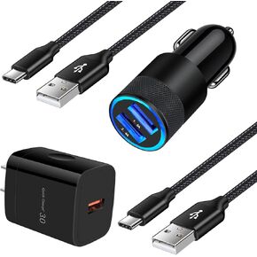 Car Charger Adapter+Quick Charge 3.0 Wall Charger Block Plug+6ft USB Type C Fast Charging Cable for Samsung Galaxy S24 S23 S22 S21 S20 FE/Ultra/Plus 5G S10 Note 20/10 Z Fold6/Flip6 A35 A16 A15 A54 A14