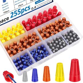 smseace 255Pcs Wire nuts assortment kit 22-10AWG Wire nut twisting cable cap connector Colorful Wire Caps Electrical Wire Connectors with Spring for Quick wiring