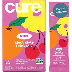 Cure Hydration - Kids Electrolyte Drink Mix | Plant-Based Pediatrician Formulated Rehydration | No Added Sugar, Non-GMO, Gluten-Free, No Artificial Flavors, FSA-HSA | Box of 6 Packets - Pink Lemonade