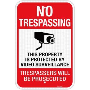 T&R (2 Pack) Large No Trespassing Sign Video Surveillance Sign, 18" x 12" Engineer Grade Reflective Sheeting, Rust Free Aluminum, Weather Resistant, Waterproof, Fade Resistant, 2 Pre-drilled Holes