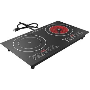 110v Electric Cooktop 2 Burners,2800W,26 '' Electric Stove Top with Plug in, Touch Control Countertop & Built-in Ceramic Cooktop, 9 Heating Level, Hot Warning, Over-Temperature Protection