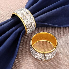 Lisianthus Napkin Rings Set of 6, Pearl Elastic Napkin Ring Buckles Inlaid with Rhinestone for Wedding, Table Decoration, Banquet, Party, DIY Decoration