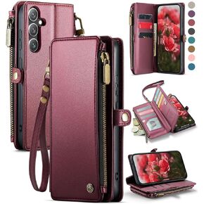 Defencase for Galaxy S25 Plus/S25+ Case Wallet with RFID Blocking Card Holder for Women Men, Elegant Leather Magnetic Snap Flip Strap Zipper Wallet Phone Cases for Samsung Galaxy S25 Plus 6.7", Blue