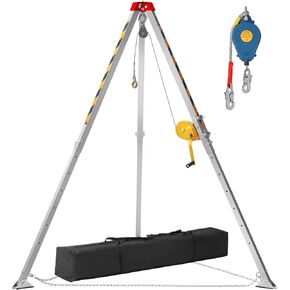 VEVOR Confined Space Tripod Kit w/1200 lbs Winch, Confined Space Tripod 7' Legs and 98' Cable, Confined Space Rescue Tripod 33 Fall Protection, Harness, Storage Bag for Traditional Confined Spaces