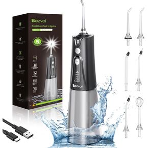 Water Flosser Teeth Pick: 5 Modes Cordless Water Dental Floss 300ML Portable Rechargeable IPX7 Waterproof Electric Water Flossing Cleaning Picks with 6 Jet Tips Oral Irrigator Cleaner, White