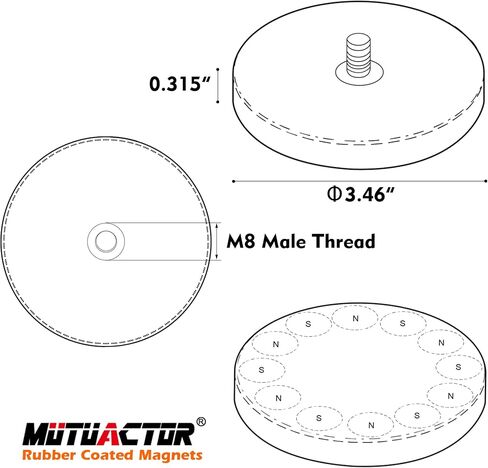 MUTUACTOR 2pack 105lb المضادة للخدش النيوديميوم المطاط المغلفة المغناطيس لإضاءة المركبات على الطرق الوعرة، قاعدة مغناطيسية قوية مع موضوع الذكور M8 لأضواء العمل / إشارة، هوائي in Kuwait