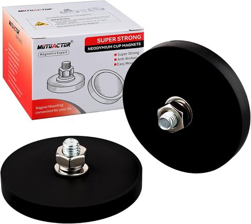 MUTUACTOR 2pack 105lb المضادة للخدش النيوديميوم المطاط المغلفة المغناطيس لإضاءة المركبات على الطرق الوعرة، قاعدة مغناطيسية قوية مع موضوع الذكور M8 لأضواء العمل / إشارة، هوائي in Kuwait