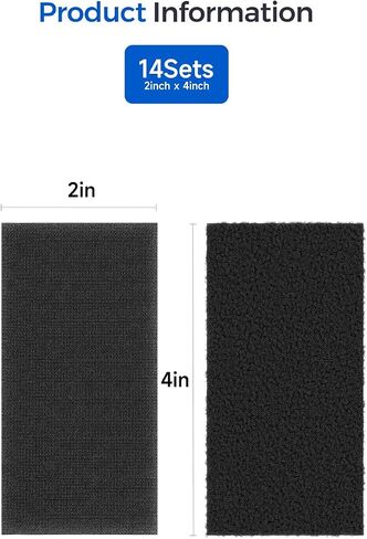 Sonpbond 1x4 inch Self Adhesive Hook and Loop Tape, 16 Sets Heavy Duty Sticky Back Fastener Strips for Home and Office, No Need for Holes or Screws (Black, 1 inch x 4 inch -16 Sets) in Saudi Arabia