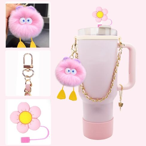 Cup Accessories Set for Stanley Cup 40oz & 30oz Tumbler, Including Water Bottle Handle Strap, Silicone Cup Boot, Silicone Straw Cover, Keychain Charms White in Saudi Arabia
