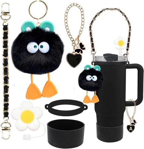 Cup Accessories Set for Stanley Cup 40oz & 30oz Tumbler, Including Water Bottle Handle Strap, Silicone Cup Boot, Silicone Straw Cover, Keychain Charms White in Saudi Arabia