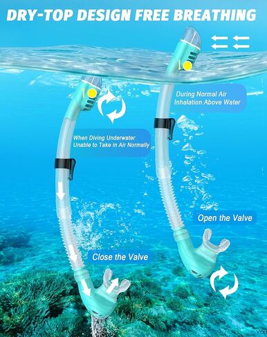 معدات الغطس للبالغين، مجموعة قناع الغطس برؤية بانورامية 180 درجة، 100% من السيليكون الآمن غذائيًا المضاد للضباب ومضاد للتسرب، قناع غوص علوي جاف للغطس والسباحة والغوص in Kuwait