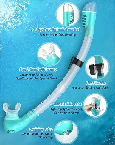 معدات الغطس للبالغين، مجموعة قناع الغطس برؤية بانورامية 180 درجة، 100% من السيليكون الآمن غذائيًا المضاد للضباب ومضاد للتسرب، قناع غوص علوي جاف للغطس والسباحة والغوص in Kuwait