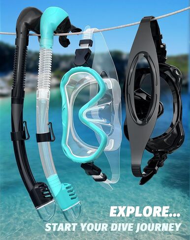 معدات الغطس للبالغين، مجموعة قناع الغطس برؤية بانورامية 180 درجة، 100% من السيليكون الآمن غذائيًا المضاد للضباب ومضاد للتسرب، قناع غوص علوي جاف للغطس والسباحة والغوص in Kuwait