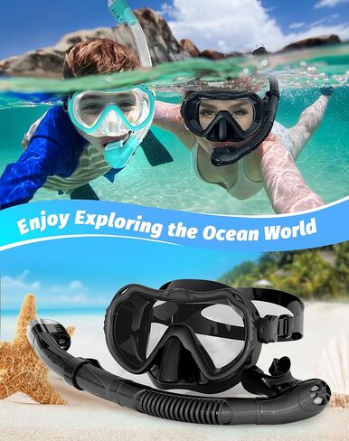 معدات الغطس للبالغين، مجموعة قناع الغطس برؤية بانورامية 180 درجة، 100% من السيليكون الآمن غذائيًا المضاد للضباب ومضاد للتسرب، قناع غوص علوي جاف للغطس والسباحة والغوص in Kuwait