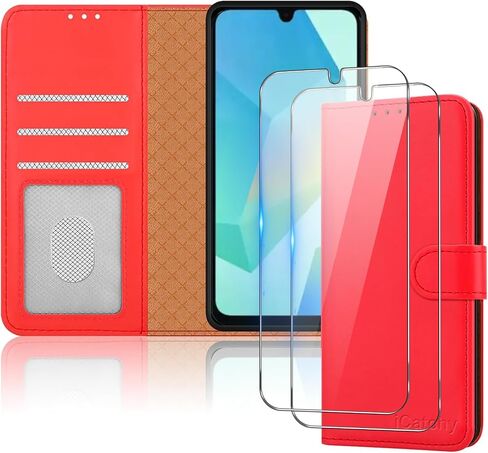 for Samsung Galaxy A16 Case with 2 HD Screen Protector Tempered Glass Leather Wallet Book Stand View Magnetic Protect RFID Blocking Shockproof Phone Cover for Samsung A16 (Black) in Saudi Arabia