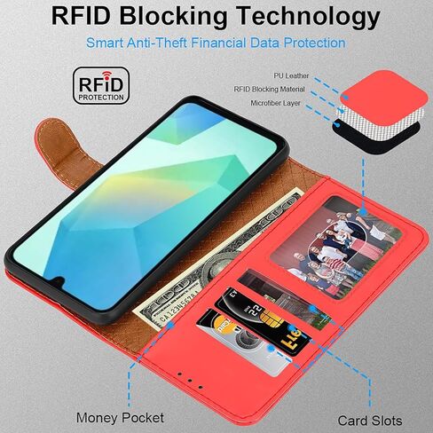 for Samsung Galaxy A16 Case with 2 HD Screen Protector Tempered Glass Leather Wallet Book Stand View Magnetic Protect RFID Blocking Shockproof Phone Cover for Samsung A16 (Black) in Saudi Arabia