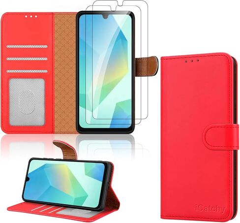 for Samsung Galaxy A16 Case with 2 HD Screen Protector Tempered Glass Leather Wallet Book Stand View Magnetic Protect RFID Blocking Shockproof Phone Cover for Samsung A16 (Black) in Saudi Arabia