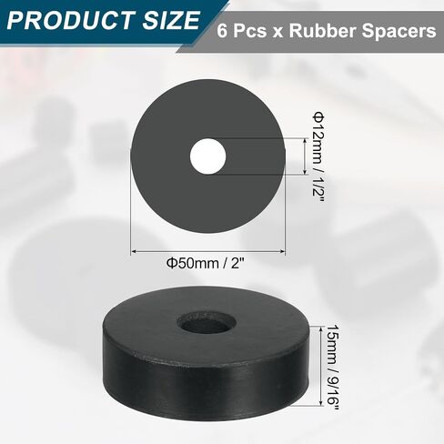 uxcell 6Pcs Thick Rubber Spacer, 2-3/8 Inch OD x 11/16 Inch ID x 3/16 Inch Thickness Round Rubber Bushings Anti Vibration Flat Spacer Washers for Home Industrial Machinery in Saudi Arabia