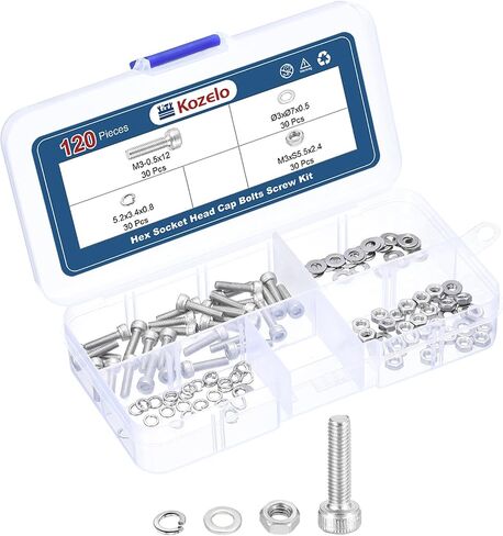 260pcs M3 Socket Head Cap Screws Bolts Nuts Assortment Kit - [M3x6/8/10/16/18/20/25mm] 304 Stainless Steel Allen Socket Drive for 3D Printer in Saudi Arabia
