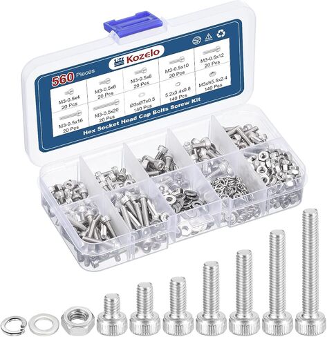 260pcs M3 Socket Head Cap Screws Bolts Nuts Assortment Kit - [M3x6/8/10/16/18/20/25mm] 304 Stainless Steel Allen Socket Drive for 3D Printer in Saudi Arabia