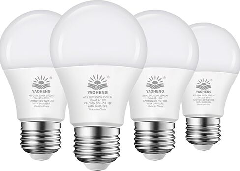 لمبة إضاءة LED A19، مصابيح LED مكافئة 100 وات، ضوء نهاري أبيض 5000 كلفن، 1500 لومن، قاعدة E26 قياسية، مصابيح إضاءة فائقة السطوع 15 وات غير قابلة للتعتيم للمنزل، مصباح مكتب، مدرج في قائمة ETL (4 عبوات) in Saudi Arabia