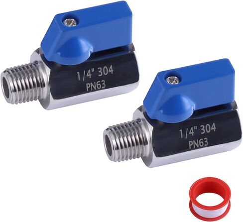 2 Pack 1/2 Inch Mini Ball Valve, 1/2 Inch NPT Thread Female x Male 304 Stainless Steel Shut-Off Valves with 1 PC Tape in Saudi Arabia