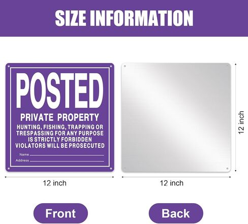 Tandefio 4 Pcs No Trespassing Signs Private Property Reflective Aluminum Posted Signs Metal No Hunting or Trespassing Signs for Warning No Hunting Fishing Trapping Indoor Outdoor Use (Purple,12x12'') in Saudi Arabia
