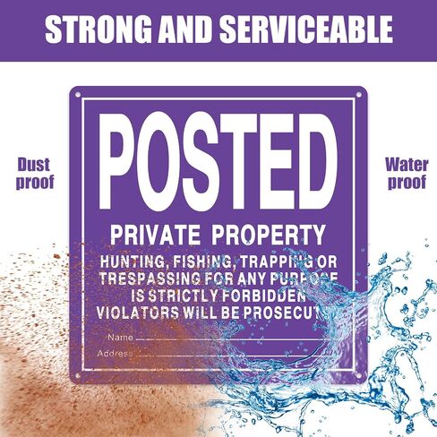 Tandefio 4 Pcs No Trespassing Signs Private Property Reflective Aluminum Posted Signs Metal No Hunting or Trespassing Signs for Warning No Hunting Fishing Trapping Indoor Outdoor Use (Purple,12x12'') in Saudi Arabia