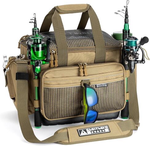 Large Fishing Tackle Bag with Rod Holder Waterproof Gear Storage | Waterproof Fishing Bag with Padded Shoulder Strap Fishing Gear and Equipment Storage for Saltwater Freshwater in Saudi Arabia